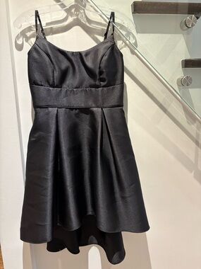 Peer Culture Satin Black Spaghetti Strap Hi-Lo hem Party Dress